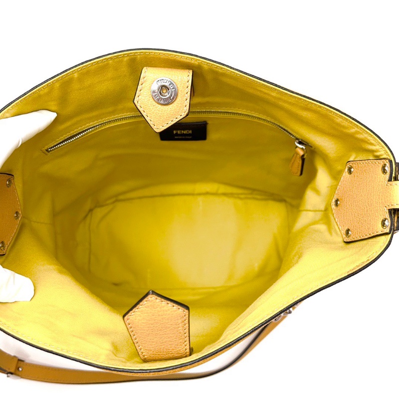 FENDI 黃色牛皮吊墜Logo水桶腋下包24*26*11 98新配件塵袋-2