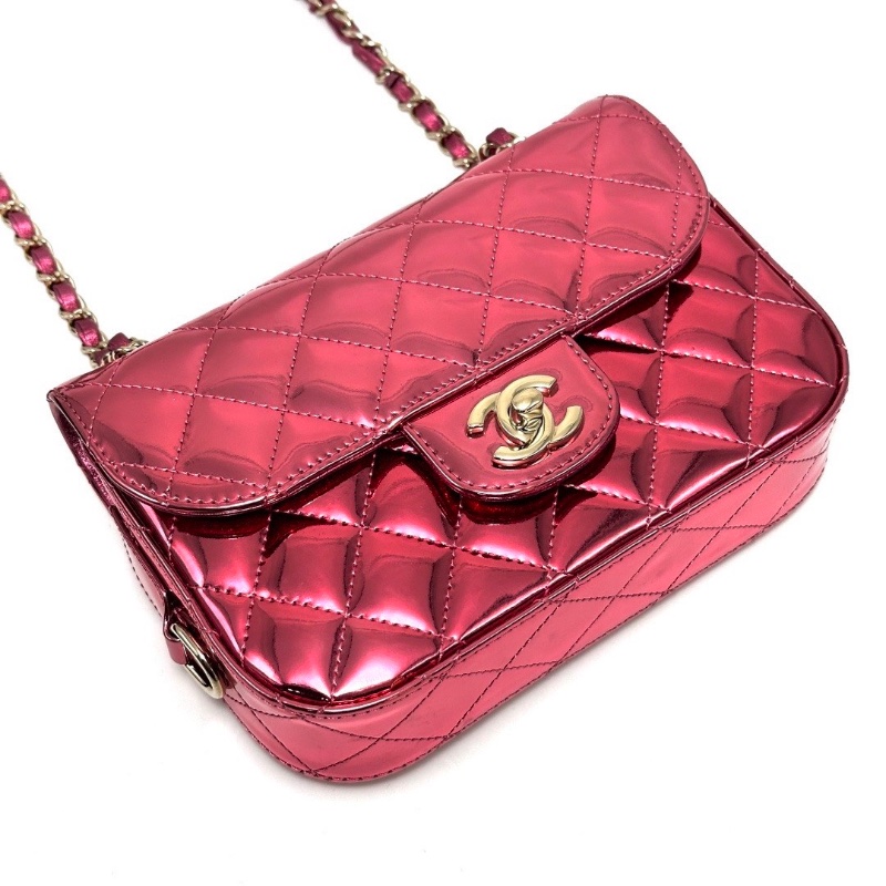 CHANEL 粉色鏡面漆皮星星包20*14*4 98新配件塵袋-2