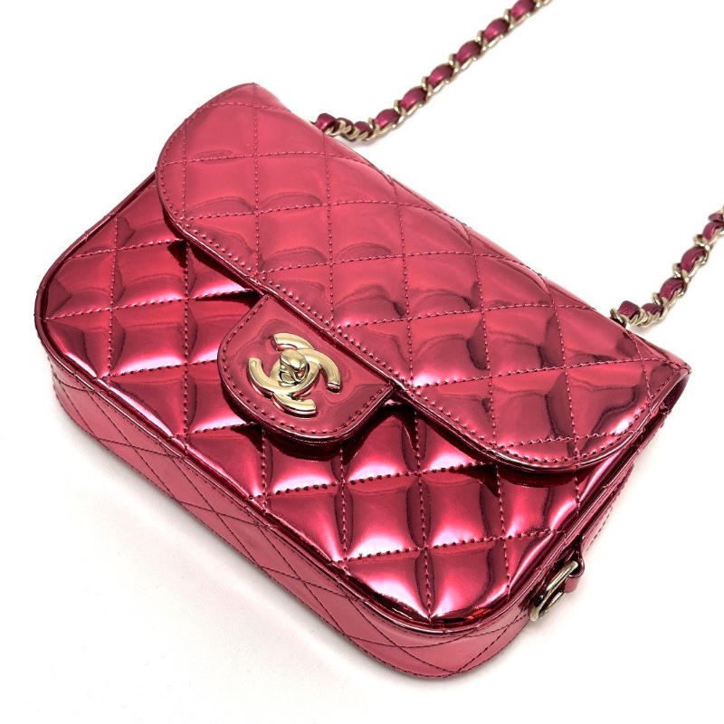 CHANEL 粉色鏡面漆皮星星包20*14*4 98新配件塵袋-4