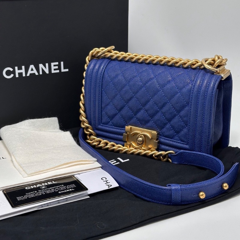 CHANEL藍金荔枝牛皮Leboy小號肩背斜背包20*12*7 98新配件盒子 塵袋 購證毛氈布 保卡-1