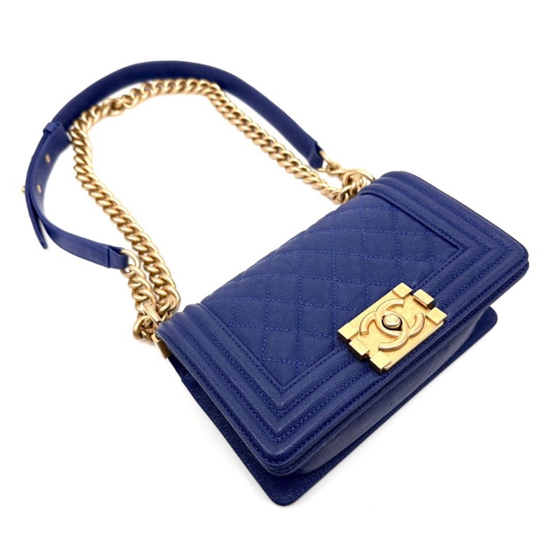 CHANEL藍金荔枝牛皮Leboy小號肩背斜背包20*12*7 98新配件盒子 塵袋 購證毛氈布 保卡-2