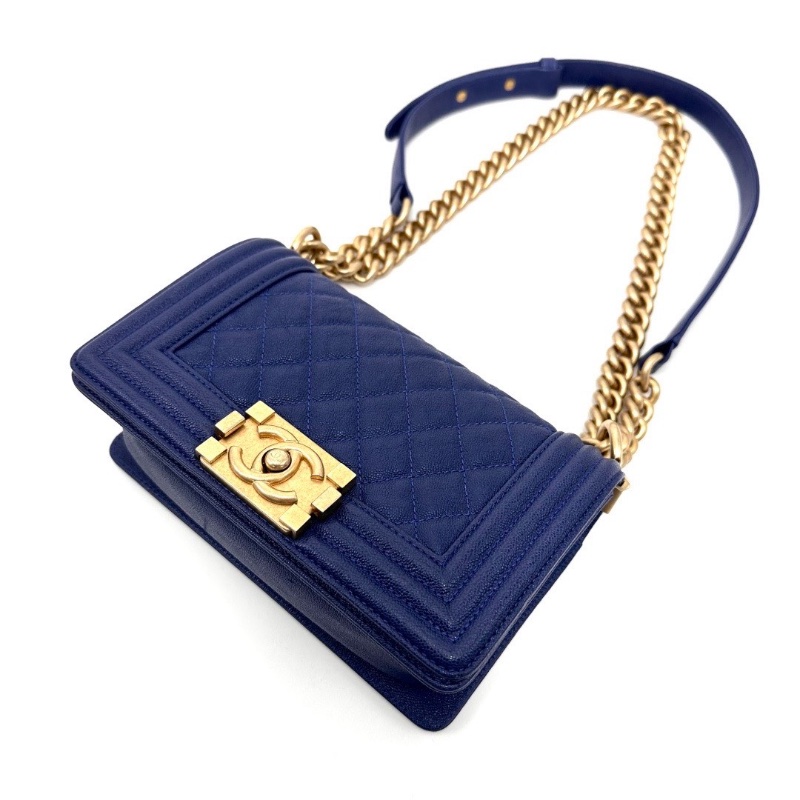 CHANEL藍金荔枝牛皮Leboy小號肩背斜背包20*12*7 98新配件盒子 塵袋 購證毛氈布 保卡-4