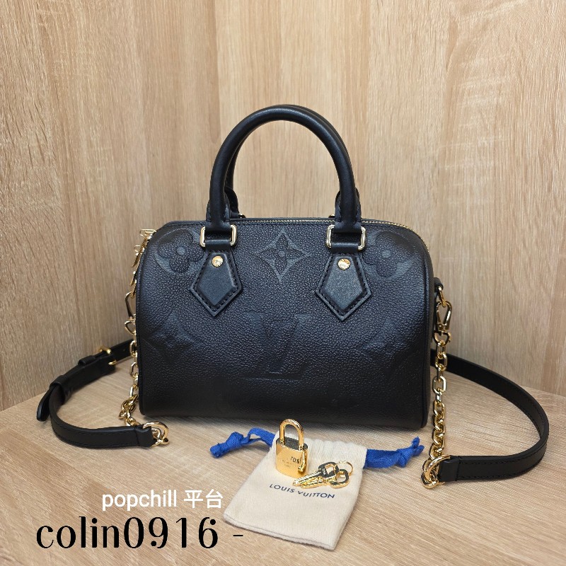 [品況新價甜把握🥰] LV黑牛皮金釦Speedy20手提斜背包-0