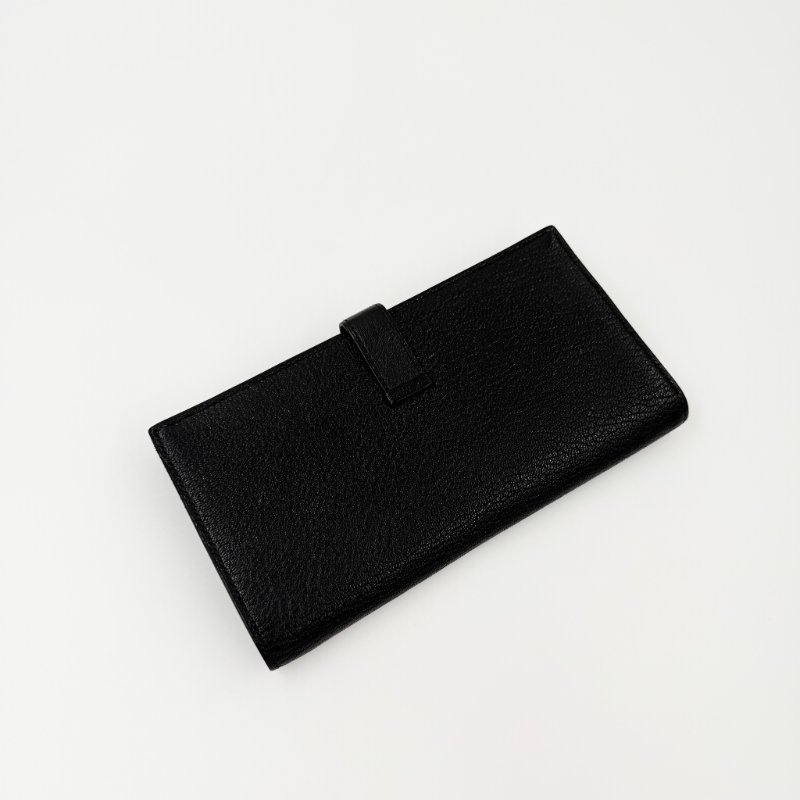 HERMES - 黑色山羊皮89Noir Béarn金釦H長夾-1