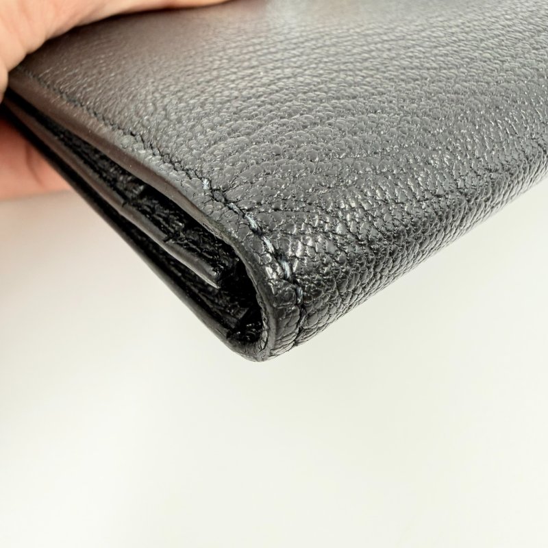 HERMES - 黑色山羊皮89Noir Béarn金釦H長夾-5