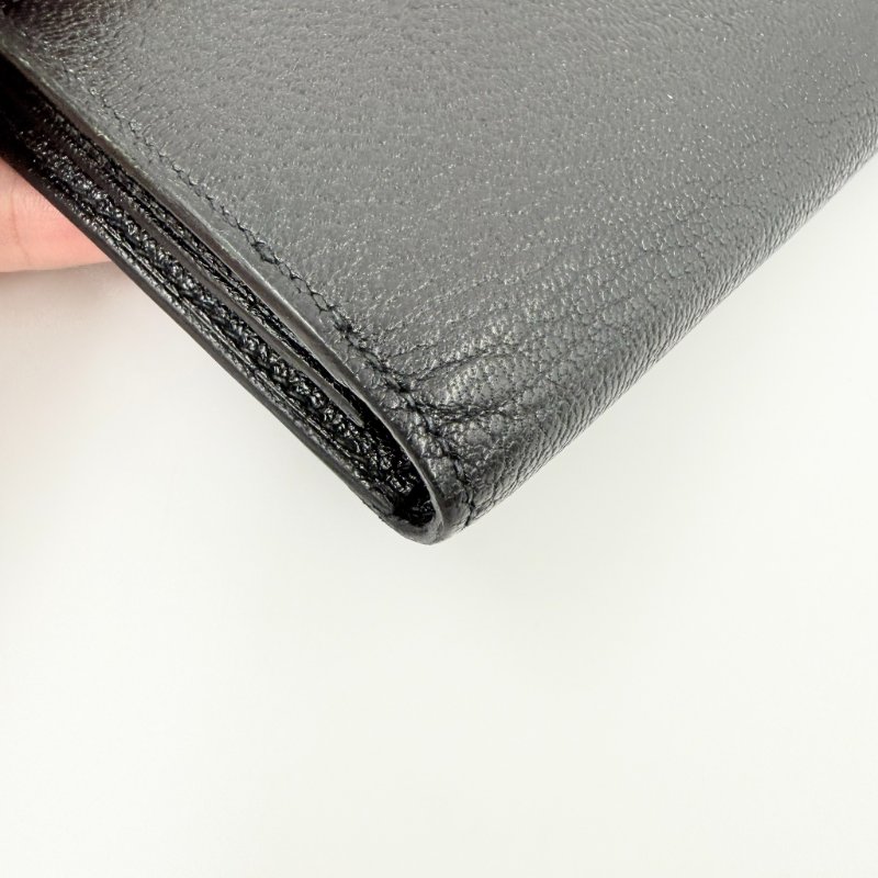 HERMES - 黑色山羊皮89Noir Béarn金釦H長夾-9