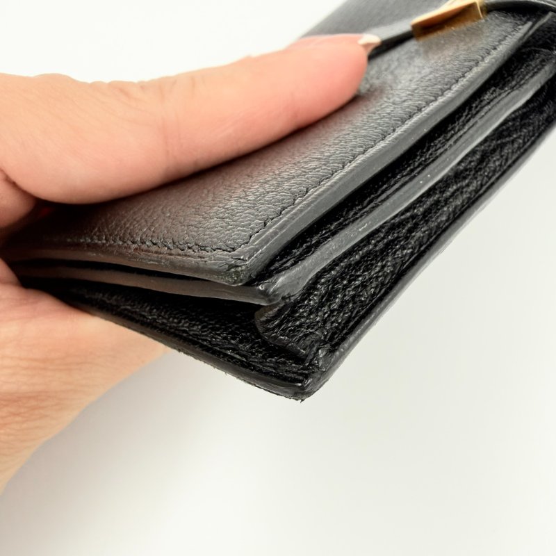 HERMES - 黑色山羊皮89Noir Béarn金釦H長夾-11