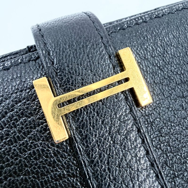 HERMES - 黑色山羊皮89Noir Béarn金釦H長夾-16