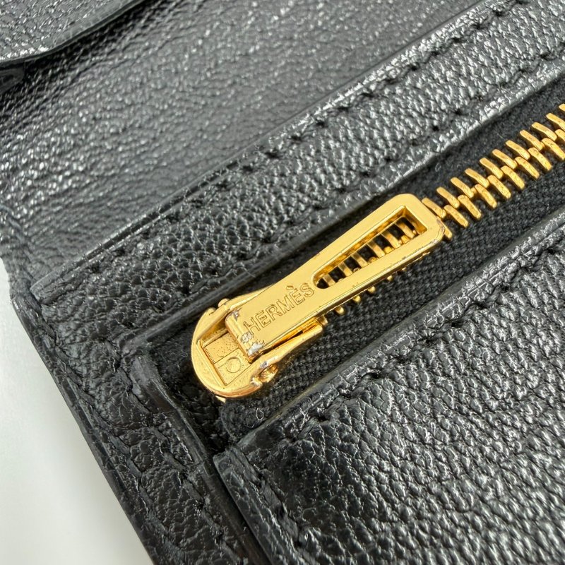 HERMES - 黑色山羊皮89Noir Béarn金釦H長夾-17