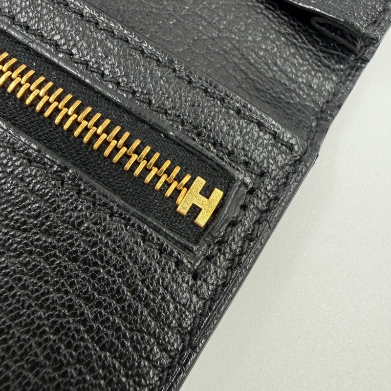 HERMES - 黑色山羊皮89Noir Béarn金釦H長夾-18