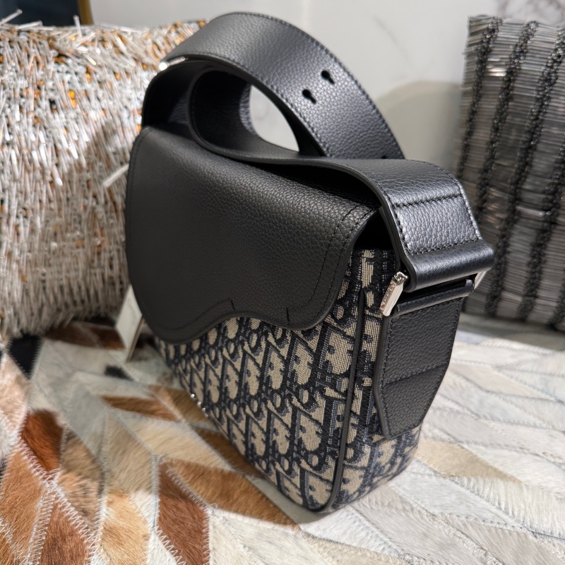 DIOR提花布皮革馬鞍Saddle 郵差包斜背包-3