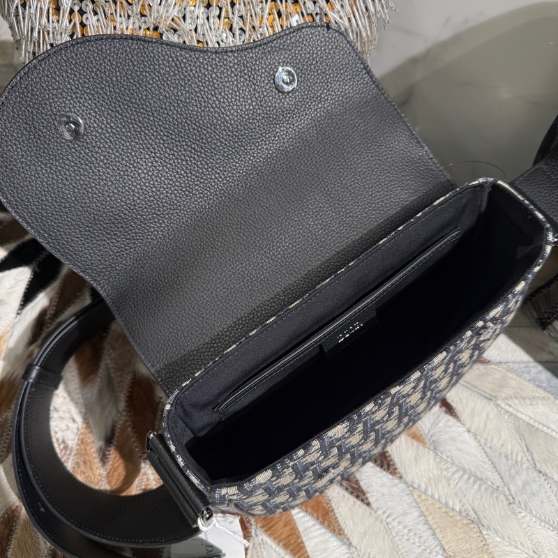 DIOR提花布皮革馬鞍Saddle 郵差包斜背包-5