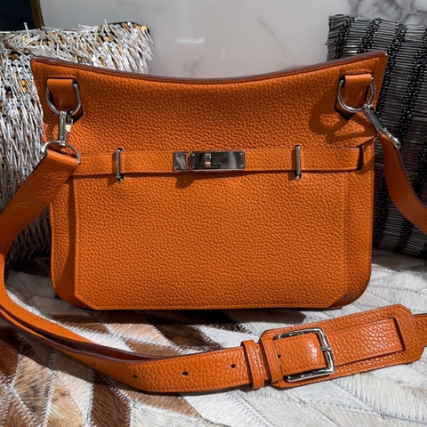 HERMES Jypsiere吉普賽牛皮銀釦橘色 28CM