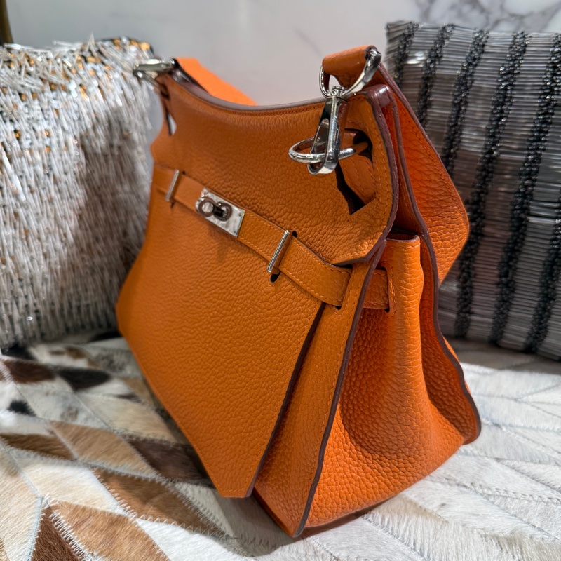 HERMES Jypsiere吉普賽牛皮銀釦橘色 28CM-1