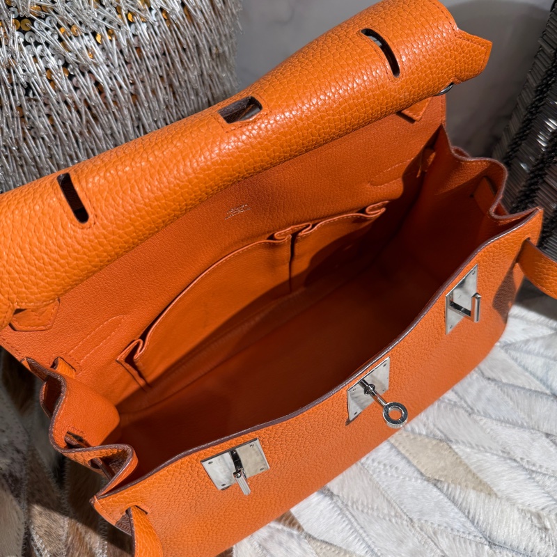 HERMES Jypsiere吉普賽牛皮銀釦橘色 28CM-5