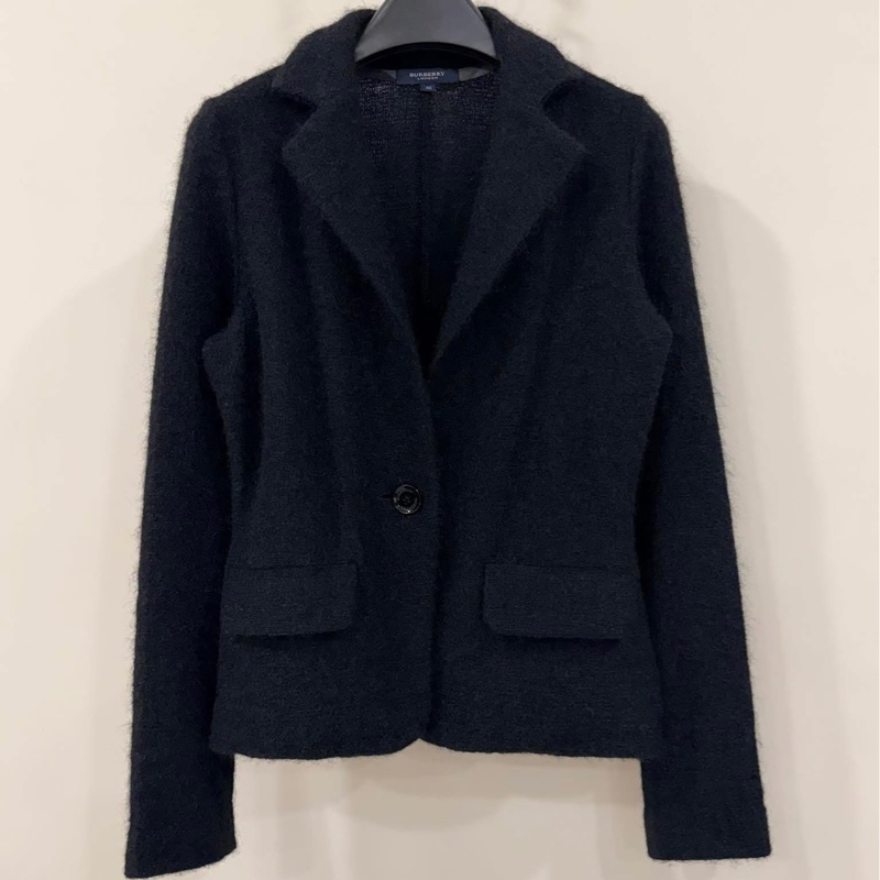 BURBERRY 倫敦 黑色毛海毛混毛料外套-1