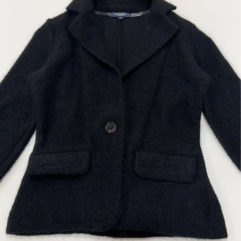 BURBERRY 倫敦 黑色毛海毛混毛料外套-5