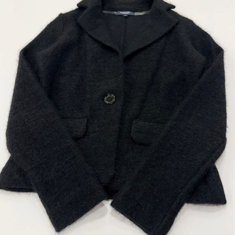 BURBERRY 倫敦 黑色毛海毛混毛料外套-6