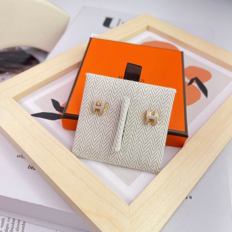 🔥全新💯 mini pop h 耳環 耳釘 奶茶色玫瑰金-0