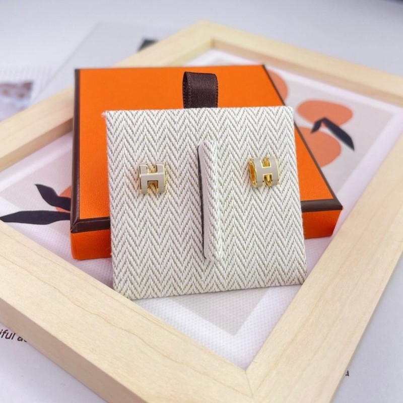 🔥全新💯 mini pop h 耳環 耳釘 奶茶色玫瑰金-1