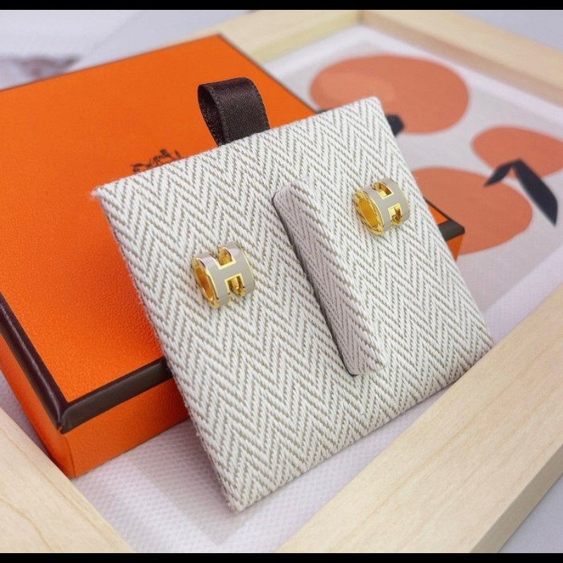 🔥全新💯 mini pop h 耳環 耳釘 奶茶色玫瑰金-2