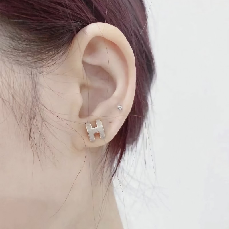 🔥全新💯 mini pop h 耳環 耳釘 奶茶色玫瑰金-4