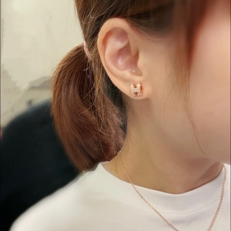 🔥全新💯 mini pop h 耳環 耳釘 奶茶色玫瑰金-5