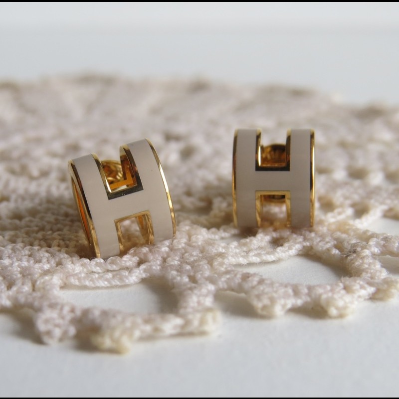 🔥全新💯 mini pop h 耳環 耳釘 奶茶色玫瑰金-6