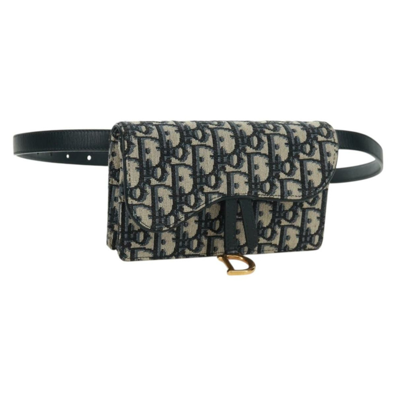 【日本直送】Christian Dior Trotter帆布馬鞍腰包，海軍藍/金色，正品，貨號171184M-0