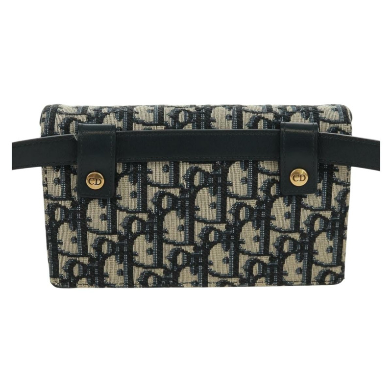 【日本直送】Christian Dior Trotter帆布馬鞍腰包，海軍藍/金色，正品，貨號171184M-1