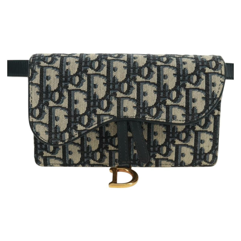 【日本直送】Christian Dior Trotter帆布馬鞍腰包，海軍藍/金色，正品，貨號171184M-12