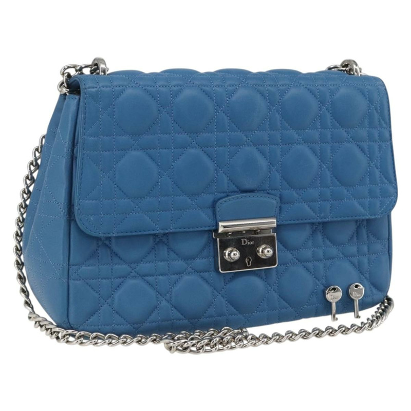 【日本直送】Christian Dior Canage 鏈條肩背包，皮革材質，藍色/銀色，正品，貨號 165351M-0