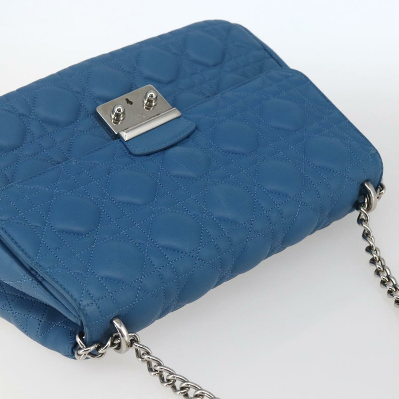 【日本直送】Christian Dior Canage 鏈條肩背包，皮革材質，藍色/銀色，正品，貨號 165351M-5