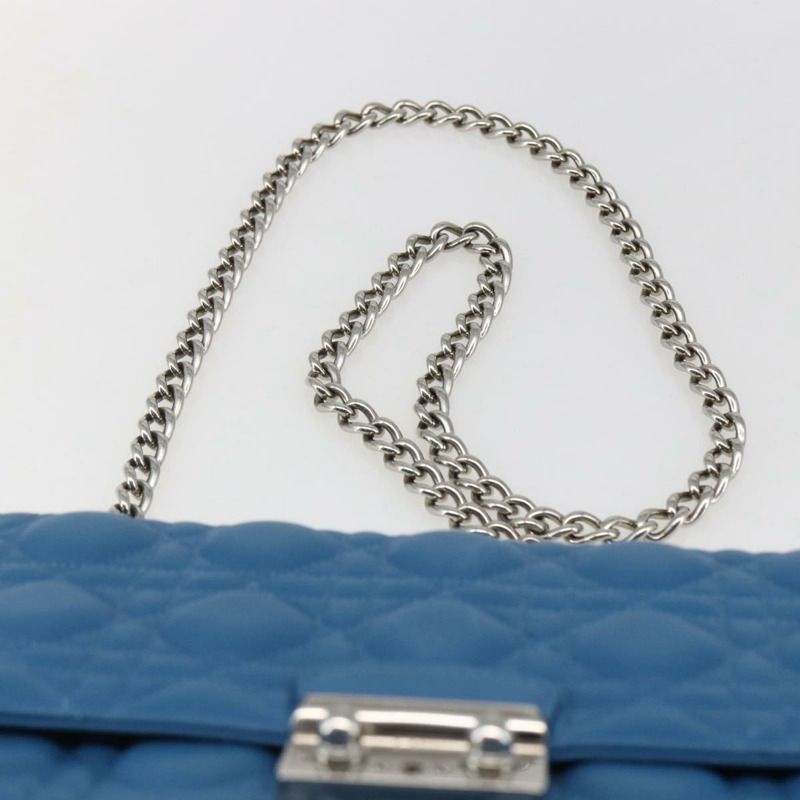 【日本直送】Christian Dior Canage 鏈條肩背包，皮革材質，藍色/銀色，正品，貨號 165351M-7