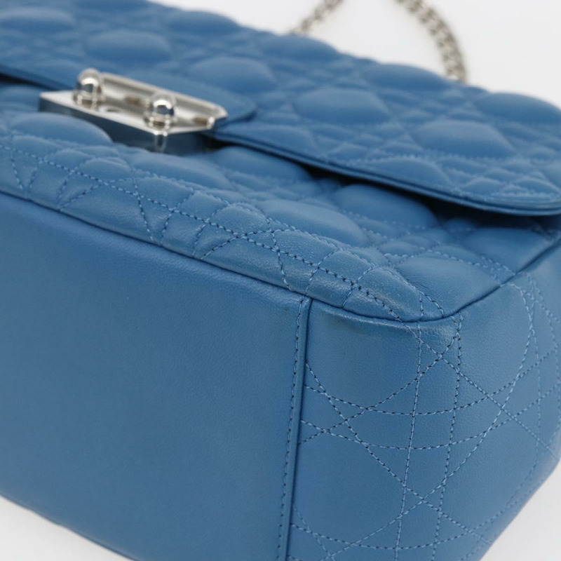 【日本直送】Christian Dior Canage 鏈條肩背包，皮革材質，藍色/銀色，正品，貨號 165351M-8