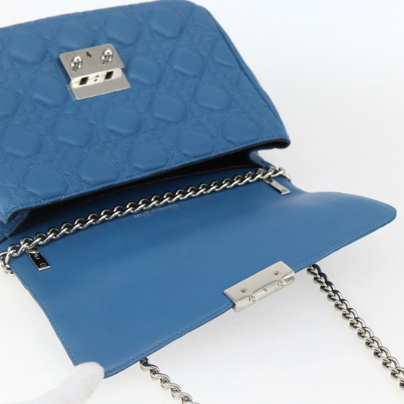 【日本直送】Christian Dior Canage 鏈條肩背包，皮革材質，藍色/銀色，正品，貨號 165351M-9