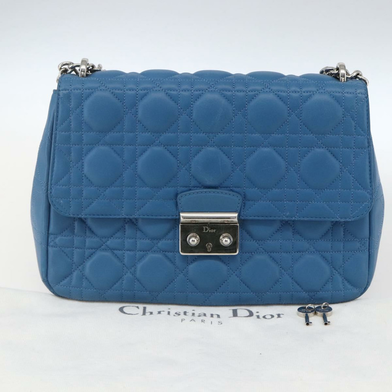 【日本直送】Christian Dior Canage 鏈條肩背包，皮革材質，藍色/銀色，正品，貨號 165351M-11