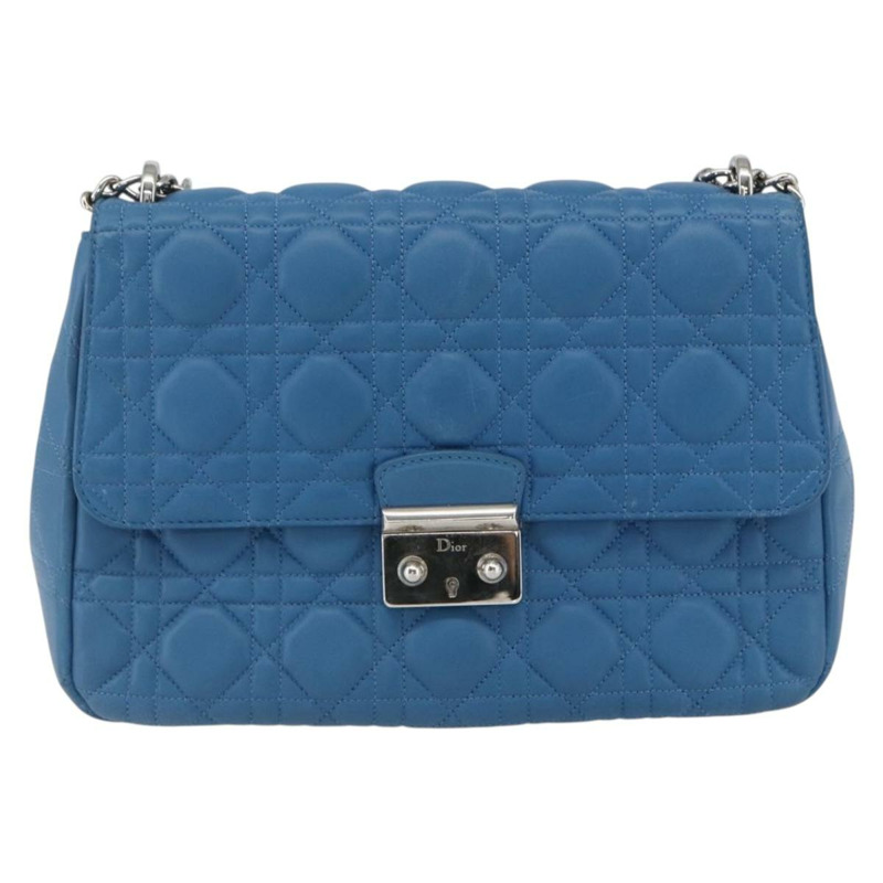 【日本直送】Christian Dior Canage 鏈條肩背包，皮革材質，藍色/銀色，正品，貨號 165351M-12