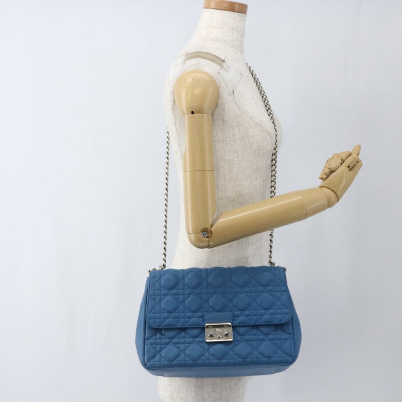 【日本直送】Christian Dior Canage 鏈條肩背包，皮革材質，藍色/銀色，正品，貨號 165351M-24