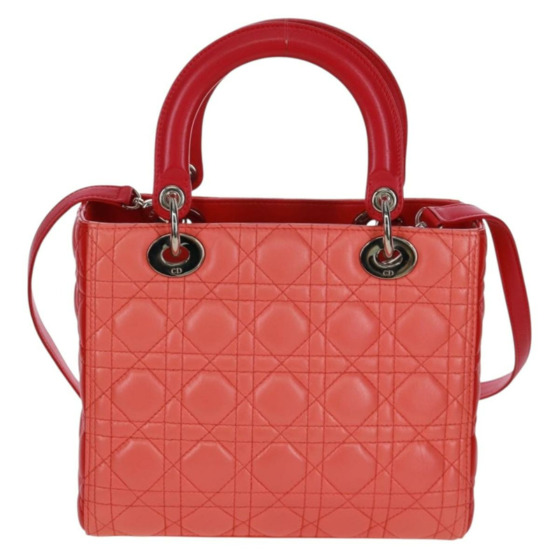 【日本直送】Christian Dior Lady Dior Canage 手提包，皮革材質，橘色/銀色雙色，正品，貨號 133229SAM-1