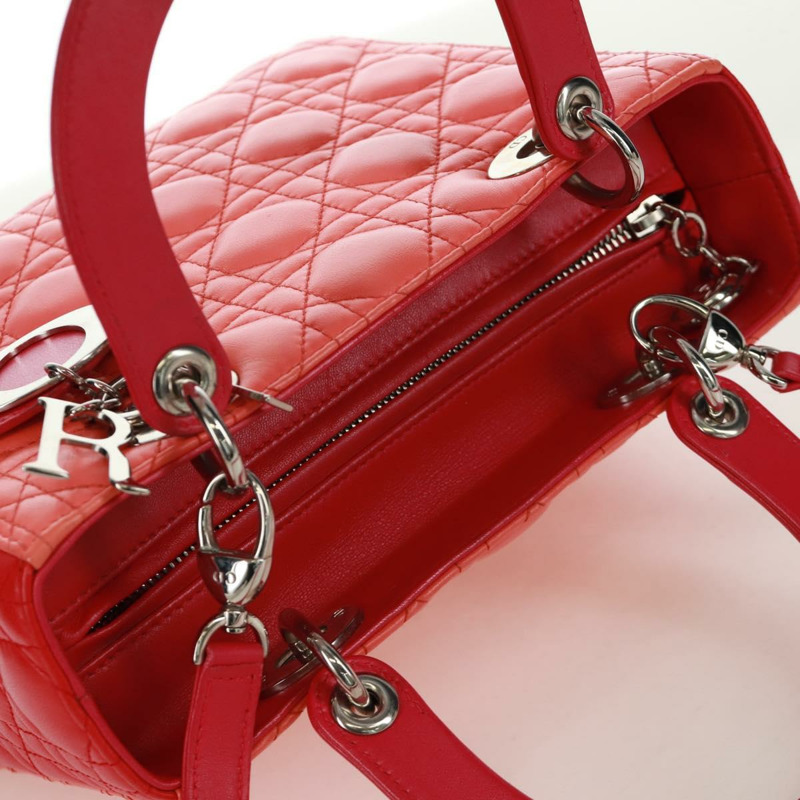 【日本直送】Christian Dior Lady Dior Canage 手提包，皮革材質，橘色/銀色雙色，正品，貨號 133229SAM-5