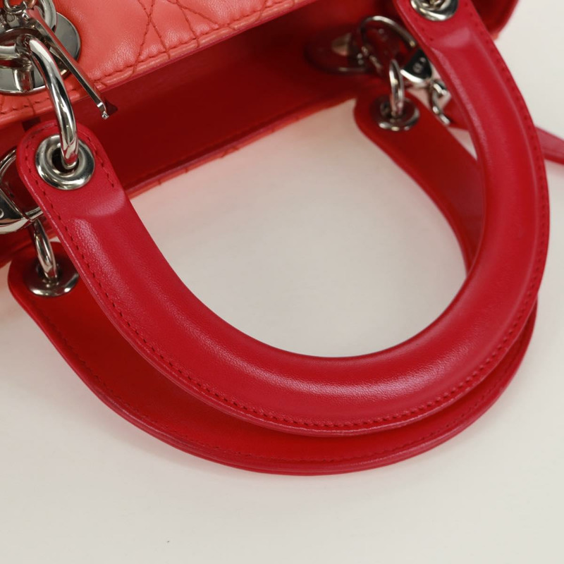 【日本直送】Christian Dior Lady Dior Canage 手提包，皮革材質，橘色/銀色雙色，正品，貨號 133229SAM-6