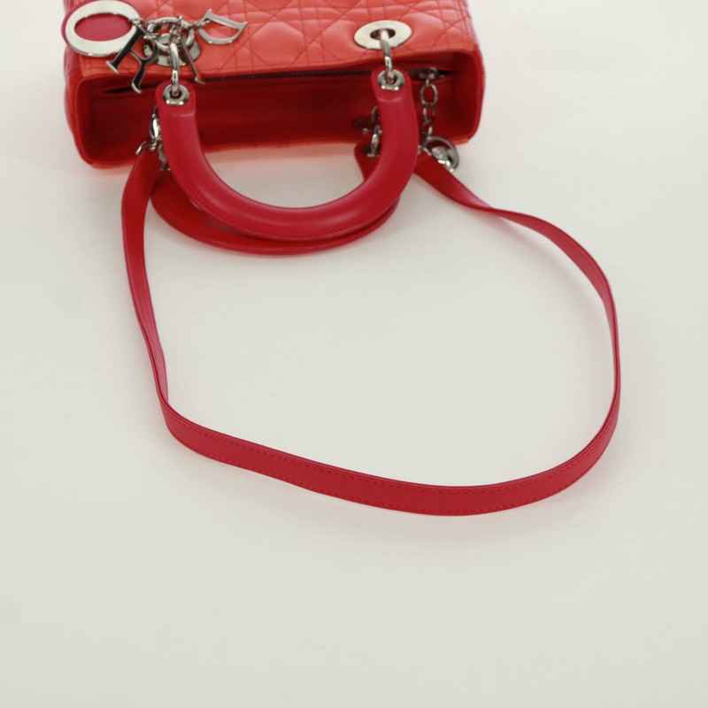 【日本直送】Christian Dior Lady Dior Canage 手提包，皮革材質，橘色/銀色雙色，正品，貨號 133229SAM-7