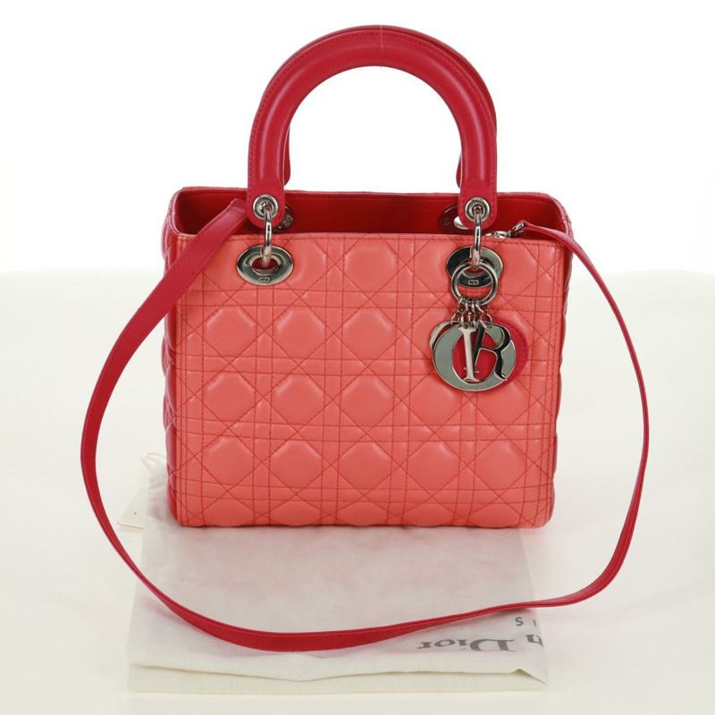 【日本直送】Christian Dior Lady Dior Canage 手提包，皮革材質，橘色/銀色雙色，正品，貨號 133229SAM-11