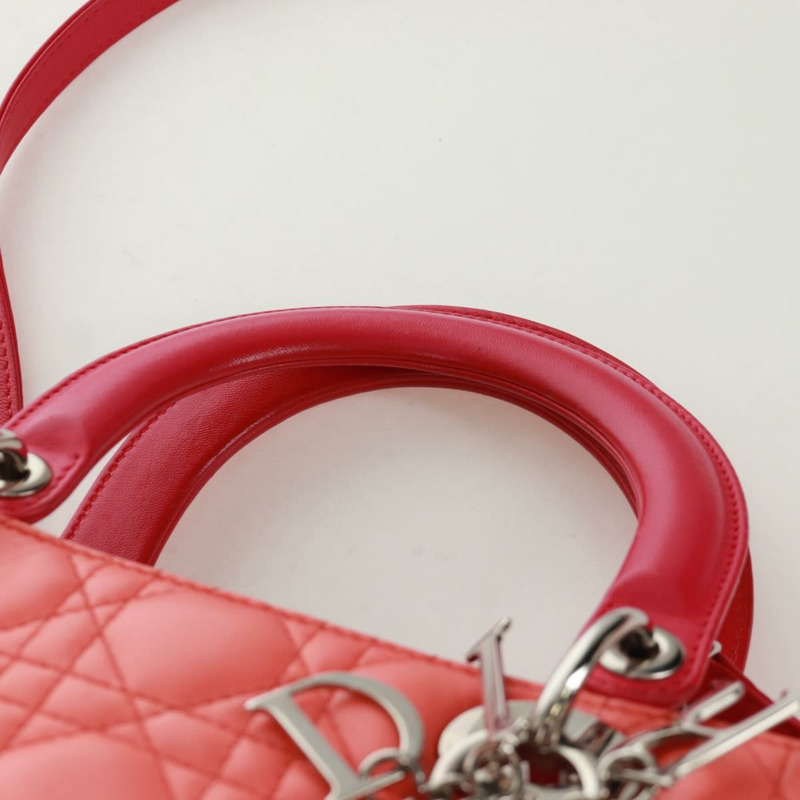 【日本直送】Christian Dior Lady Dior Canage 手提包，皮革材質，橘色/銀色雙色，正品，貨號 133229SAM-13