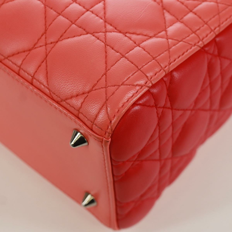 【日本直送】Christian Dior Lady Dior Canage 手提包，皮革材質，橘色/銀色雙色，正品，貨號 133229SAM-18