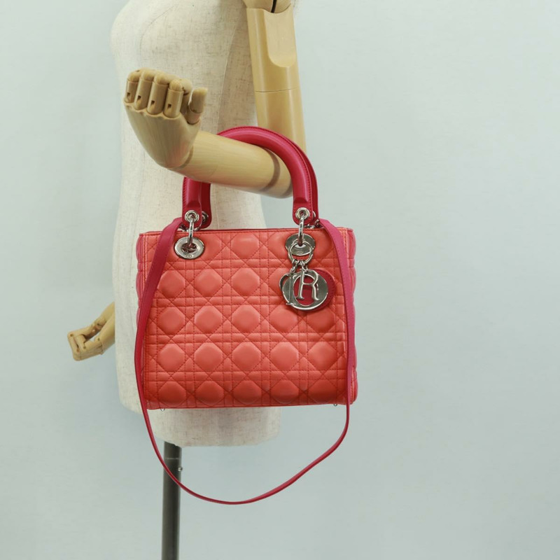 【日本直送】Christian Dior Lady Dior Canage 手提包，皮革材質，橘色/銀色雙色，正品，貨號 133229SAM-27