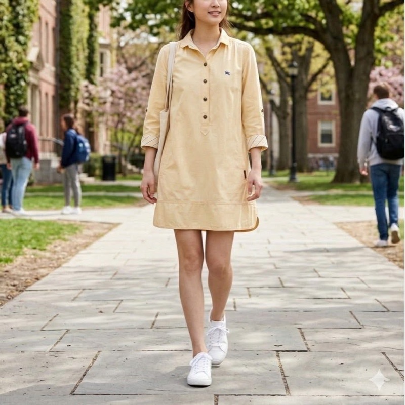 BURBERRY 藍標 排扣寛版反折袖戰馬洋裝-0