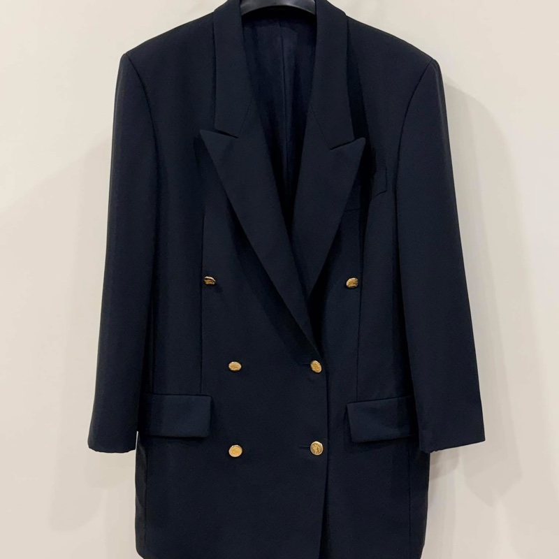 BURBERRY 雙排刻印戰馬金扣薄款毛料西裝外套-1