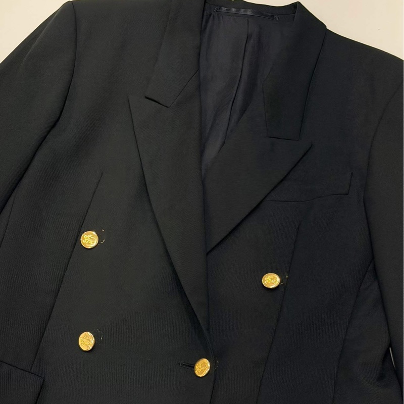 BURBERRY 雙排刻印戰馬金扣薄款毛料西裝外套-4